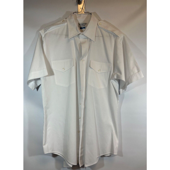 The Aviator By Van Heusen Pilot Shirt Short Sleeve 16 1/2 Tall White Uniform C12 - Picture 1 of 6